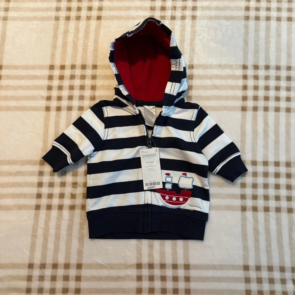 Gymboree Baby Boy 3pc Nautical Sailor Set Overalls Bodysuit Hoodie 0-3M NWT